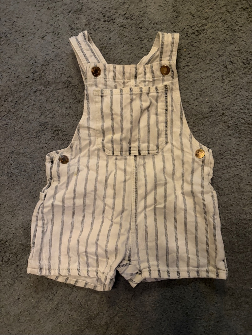 Striped Cream and Gray Kids' Short Overalls